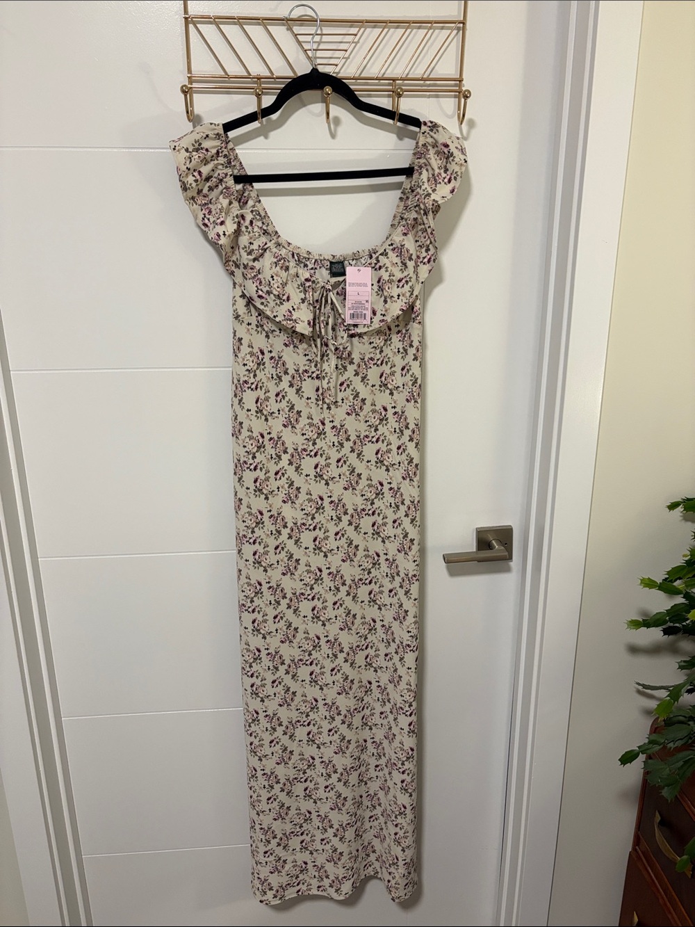 wild fable Cream Maxi Dress with Purple Floral Print